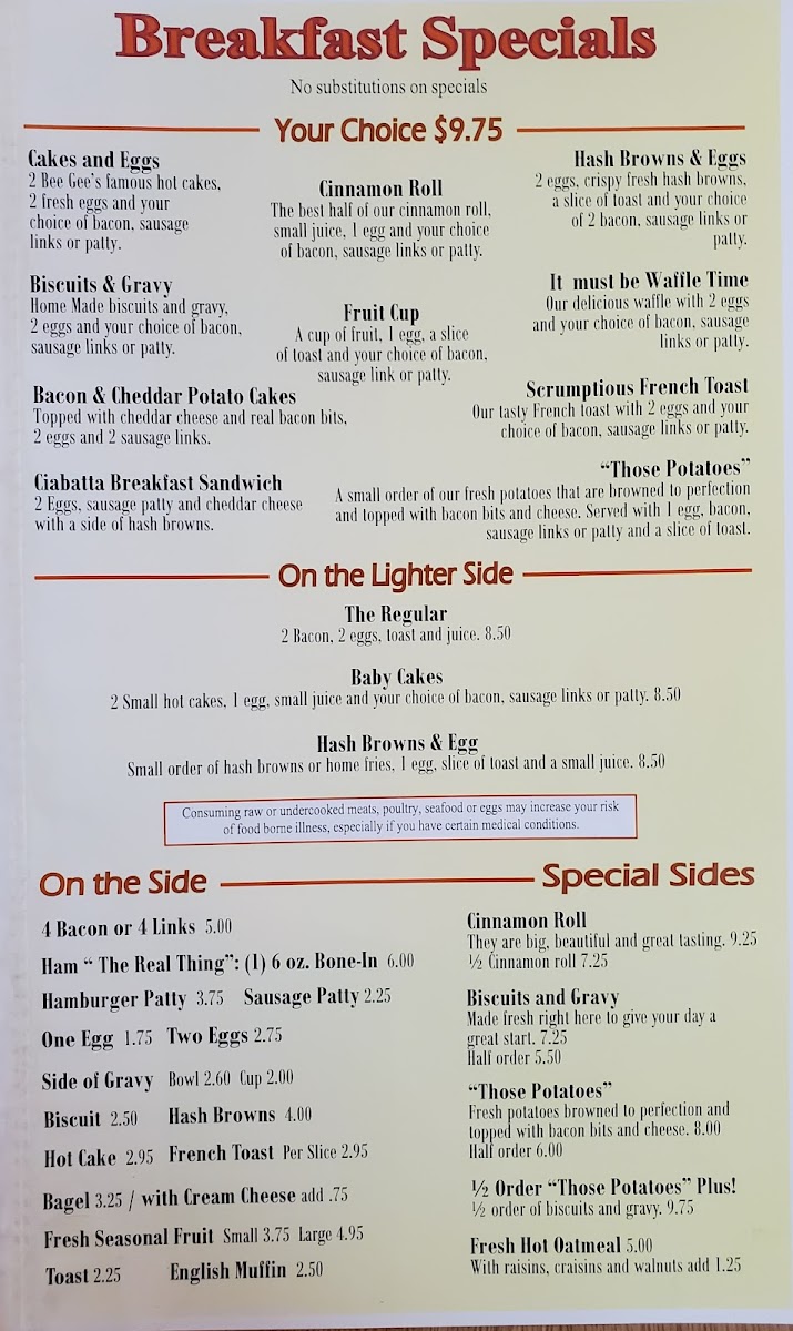BeeGees Diner Menu - Image 3